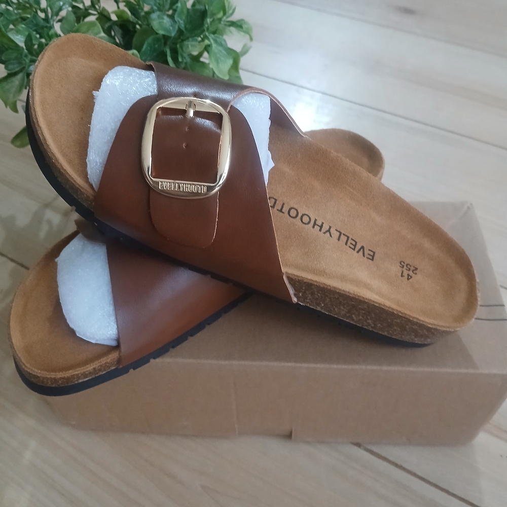 NIB Evellyhootd Footwear Brown Leather Sandals With Box Size 9.5 Women